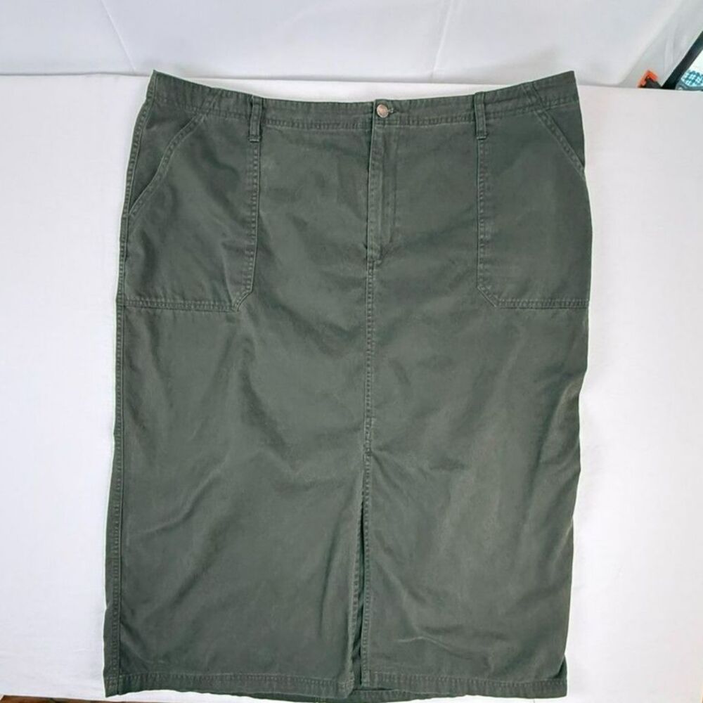 90s Bill Blass 100% Cotton Utility Maxi Olive Green Skirt - 22W (2XL)